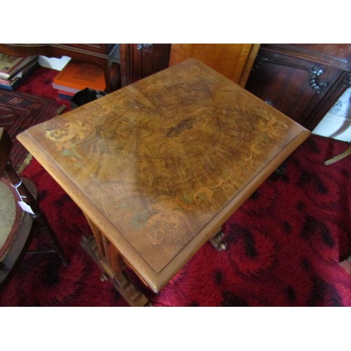 336 - Victorian Figured Walnut Foldover Side or Games Table with Single Drawer  above Well Carved End Supp... 