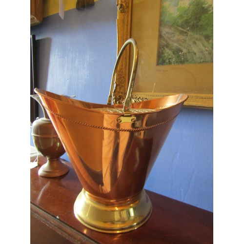 338 - Copper and Brass Flower Basket Bucket Form with Twin Handled Vase Largest Approximately 12 Inches Hi... 