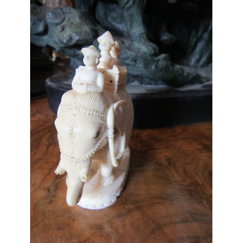 341 - Indian Carved Ivory Figure of Noble Man and Elephant Approximately 3 Inches High