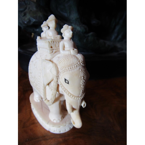 341 - Indian Carved Ivory Figure of Noble Man and Elephant Approximately 3 Inches High