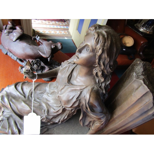 347 - Large Original Bronze Sculpture of Draped Seated Lady Approximately 12 Inches High Signed with Monog... 