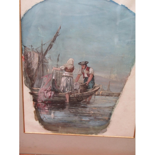 358 - Pair of Antique Watercolours Italian Fisher Folk Venice Each Approximately 14 Inches High x 10 Inche... 