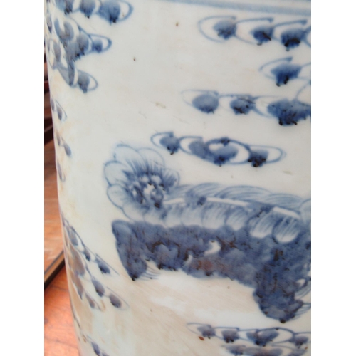 366 - Oriental Blue and White Circular Form Stick and Umbrella Stand Approximately 28 Inches High x 10 Inc... 