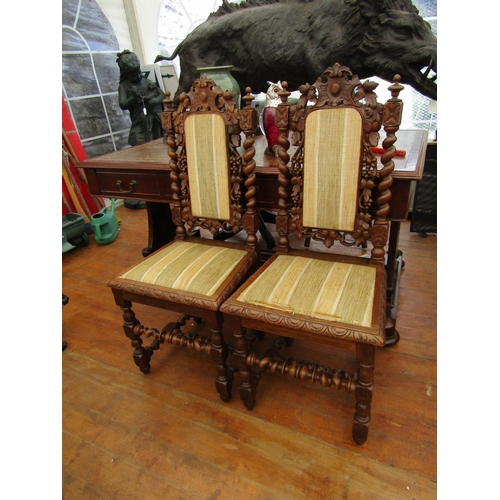 369 - Pair of Antique Carved Jacobean Side Chairs on Further Well Carved Supports