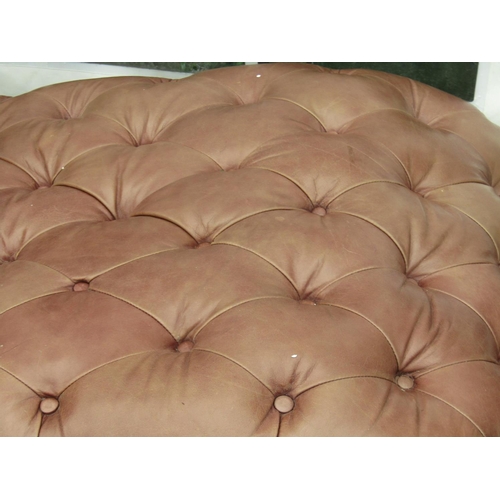 372 - Tan Leather Deep Button Upholstered Shaped Form Settee Approximately 6ft Wide