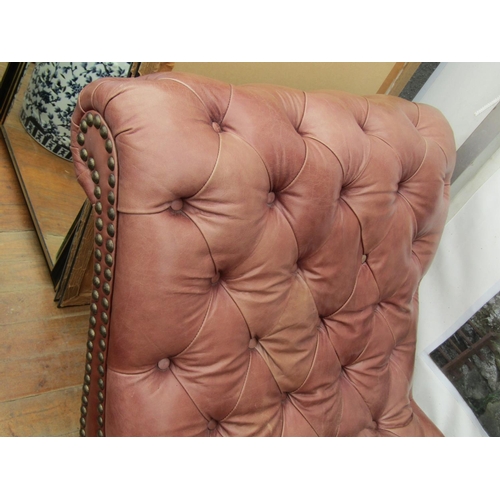 372 - Tan Leather Deep Button Upholstered Shaped Form Settee Approximately 6ft Wide