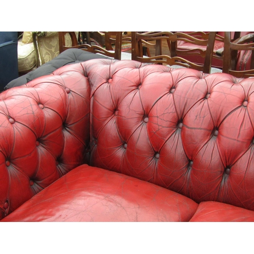 374 - Burgundy Leather Deep Button Upholstered Chesterfield Settee Approximately 5ft 6 Inches Wide