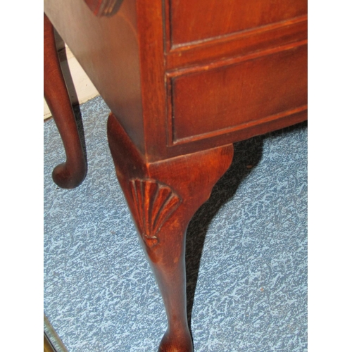 383 - Antique Mahogany Three Drawer Side Locker with Drop Leaf Ends above Shell Carved Cabriole Supports A... 