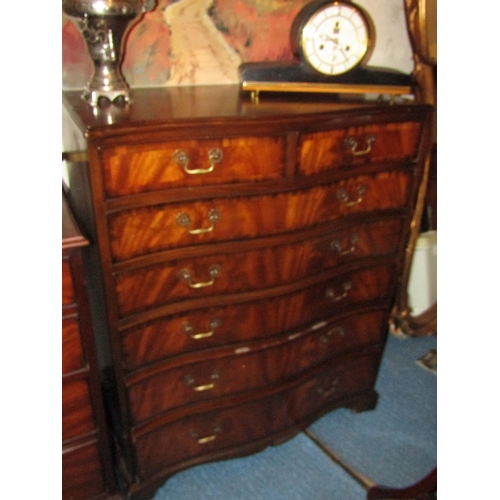 390 - Antique Figured Mahogany Serpentine Front Chest of Drawers Two Short Four Long Drawers above Shaped ... 