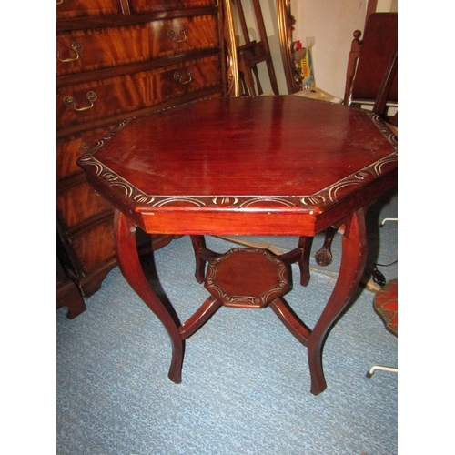 394 - Antique Mahogany Octagonal Form Centre Table with Undertier above Shaped Supports Approximately 34 I... 