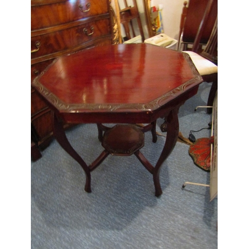 394 - Antique Mahogany Octagonal Form Centre Table with Undertier above Shaped Supports Approximately 34 I... 