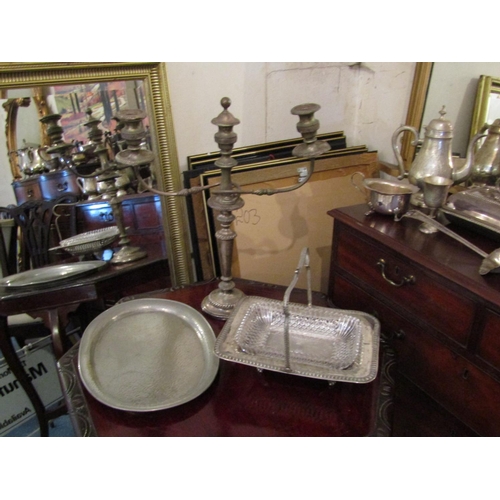 397 - Silver Plated Candelabra and Two Other Silver Plated Items including Fruit Basket with Inset Cut Cry... 