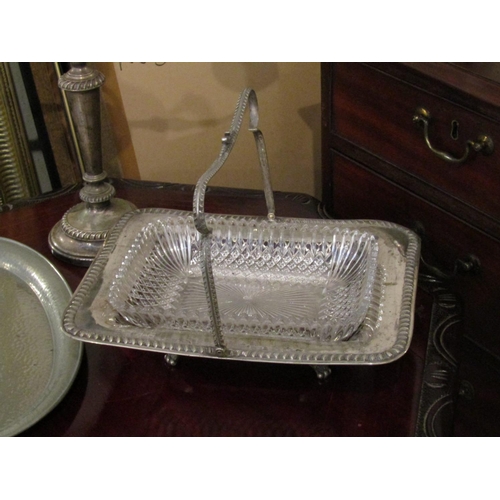 397 - Silver Plated Candelabra and Two Other Silver Plated Items including Fruit Basket with Inset Cut Cry... 