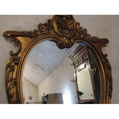 398 - Large Gilt Decorated Shaped Form Wall Mirror Approximately 6ft 4 Inches High