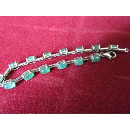 402 - Solid Silver Bracelet Inset with Emeralds