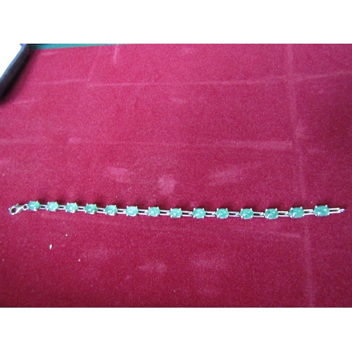 402 - Solid Silver Bracelet Inset with Emeralds