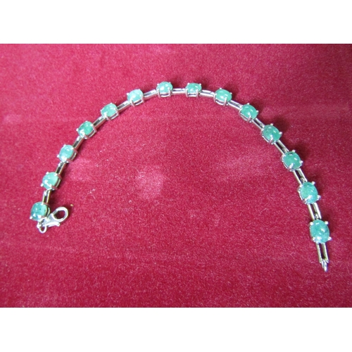 402 - Solid Silver Bracelet Inset with Emeralds