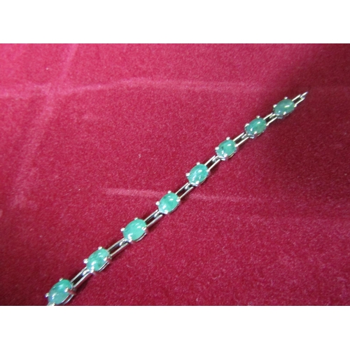 402 - Solid Silver Bracelet Inset with Emeralds