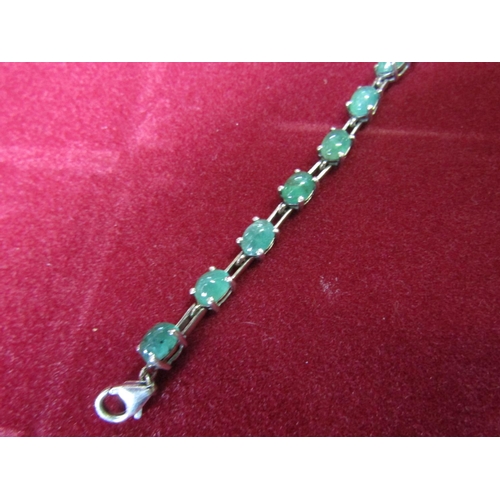 402 - Solid Silver Bracelet Inset with Emeralds