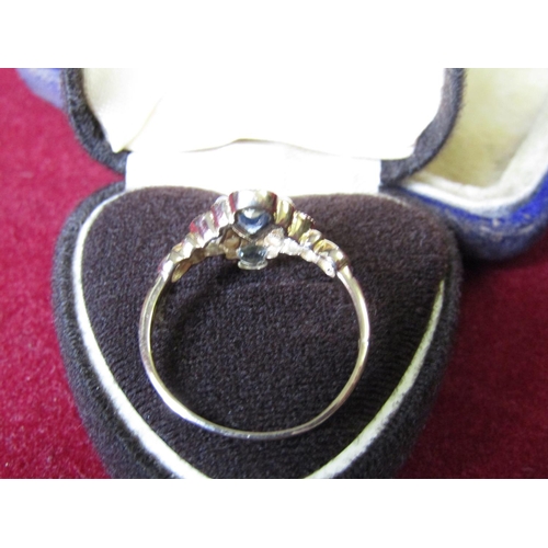 412 - Sapphire Aquamarine and Pearl Mounted Ladies 9 Carat Gold Ring Size R Attractive Form