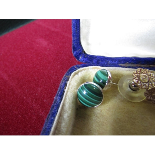 417 - Pair of 9 Carat Gold Ladies Earrings and Pair of Solid Silver Mounted Cabochon Cut Malachite Earring... 