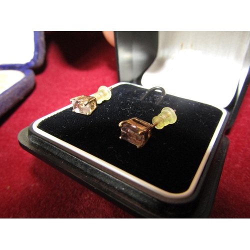 418 - Pair of 9 Carat Gold Mounted Rectangular Cut Smokey Garnet Ladies Earrings