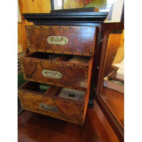 430 - Victorian Burr Walnut Three Drawer Collectors Chest with Single Glazed Door Three Drawers contained ... 