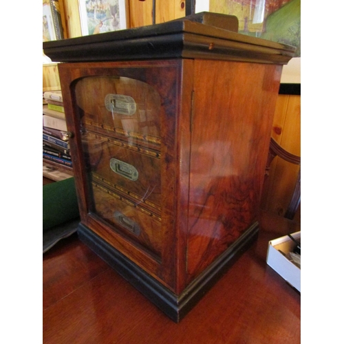 430 - Victorian Burr Walnut Three Drawer Collectors Chest with Single Glazed Door Three Drawers contained ... 