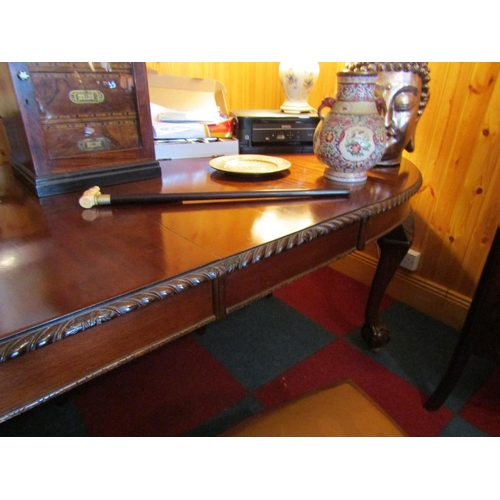 432 - Victorian Mahogany Chippendale Dining Room Table with Two Extra Leafs and Leather Felt Covered Prote... 