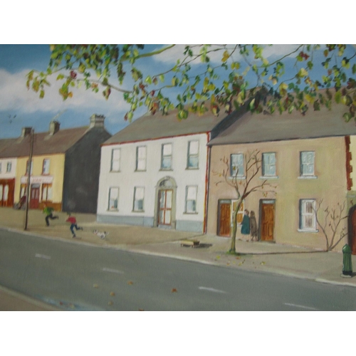 436 - Freda Hunter Castlepollard Town Scene Depicting Slattery Residence Signed Lower Left Dated 1994