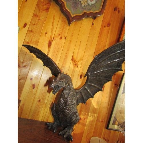 441 - Antique Bronze Sculpture of Winged Dragon with Tail Well Chased and Modelled Approximately 30 Inches... 