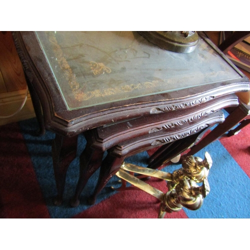 442 - Set of Three Graduated Occasional Tables with Inset Leather Tops Gilt Tooled Largest Approximately 1... 