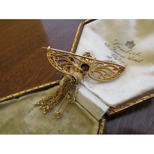 445 - Antique 18 Carat Yellow Gold Butterfly Motif Ladies Brooch with Central Amethyst Stone and Seed Pear... 