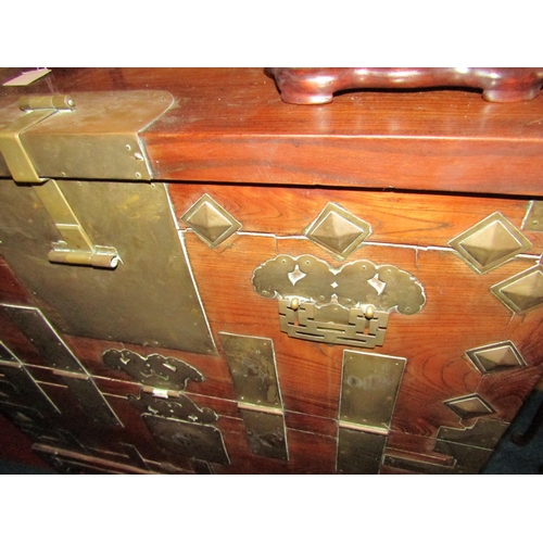 446 - Antique Brassbound Storage Chest with Lock Attractive Form Approximately 3ft 6 Inches Wide x 39 Inch... 