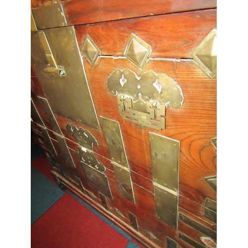 446 - Antique Brassbound Storage Chest with Lock Attractive Form Approximately 3ft 6 Inches Wide x 39 Inch... 