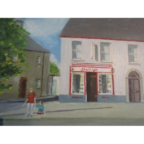 448 - Castlepollard Town Square with Aspect Towards Slattery's Shop Signed Lower Right Freda Hunter Dated ... 