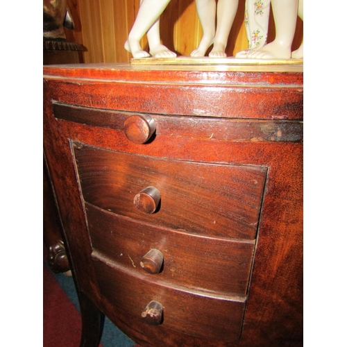 451 - Shaped Form Mahogany Three Drawer Locker with Brushing Slide Approximately 26 Inches High x 17 Inche... 