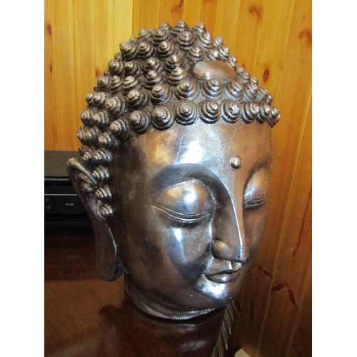 456 - Silver and Chrome Decorated Bust of Content Buddha Approximately 18 Inches High