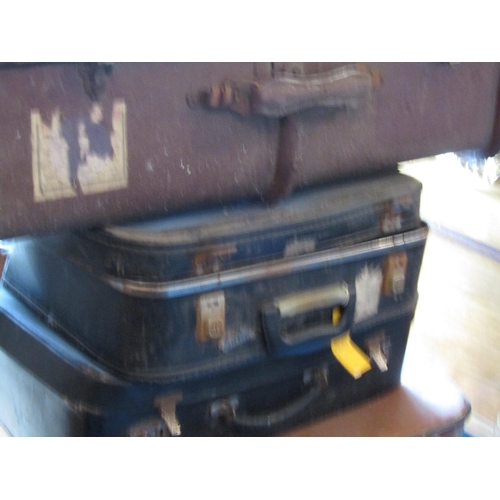 489 - Edwardian Leather Handled Trunk and Three Other Vintage Suitcases