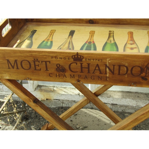 519 - Serving Tray on Stand with Moet & Chandon Champagne Motif Decoration Tray Approximately 30 Inches Wi... 