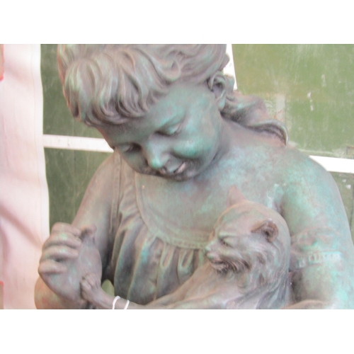 522 - Original Bronze Sculpture Girl with Cat Life-Size Finely Detailed Approximately 5ft High