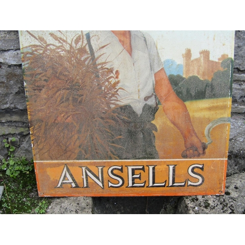 524 - Old Antique Handpainted Enamel Decorated Pub Sign Ansells Cider Warwickshire Lad Approximately 3ft 6... 