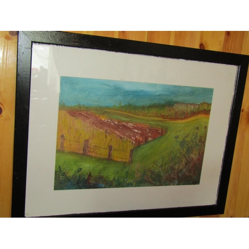 531 - Irish School Oil on Board Field Landscape Signed Indistinctly Lower Right Approximately 18 Inches Hi... 