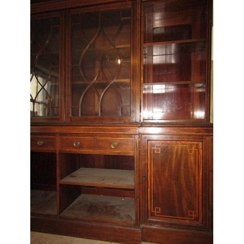 533 - Antique Figured Mahogany Bookcase with Satinwood Crossbanded Decoration Approximately 8ft Wide x 6ft... 