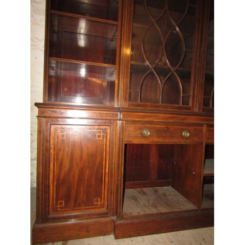 533 - Antique Figured Mahogany Bookcase with Satinwood Crossbanded Decoration Approximately 8ft Wide x 6ft... 