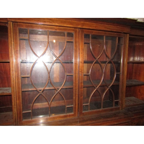 533 - Antique Figured Mahogany Bookcase with Satinwood Crossbanded Decoration Approximately 8ft Wide x 6ft... 