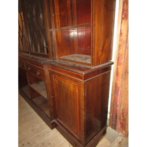 533 - Antique Figured Mahogany Bookcase with Satinwood Crossbanded Decoration Approximately 8ft Wide x 6ft... 