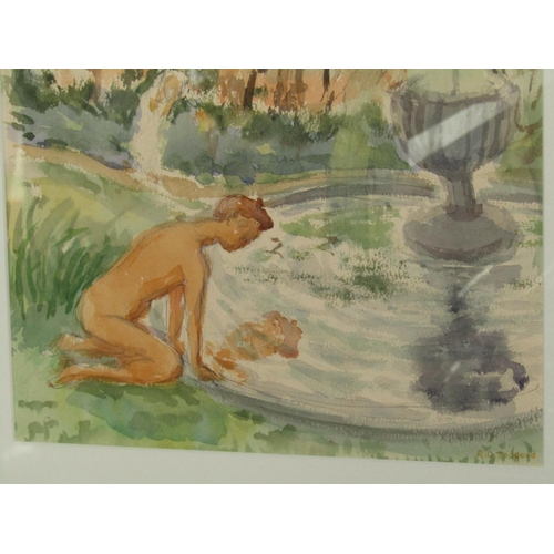 535 - Romeo Toogood (1902-1966) RUA Irish School Bather and Pool Watercolour Approximately 14 Inches High ... 