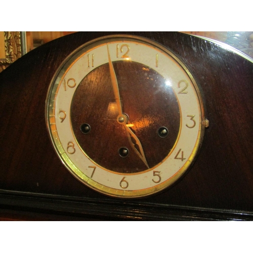 546 - Dome Top Edwardian Mantle Clock Westminster Chimes with Gilt Decorated Numeral Dial Brassbound Appro... 