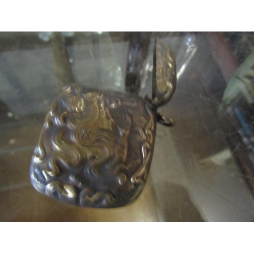 565 - Antique Art Nouveau Vesta Case Depicting Lady with Flowing Hair Side Profile Hinged Cover